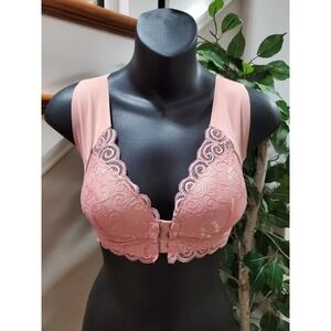 SHEIN Pink Cotton Comfortable Front Lace Shaping Seamless Bra Size Large (34C)